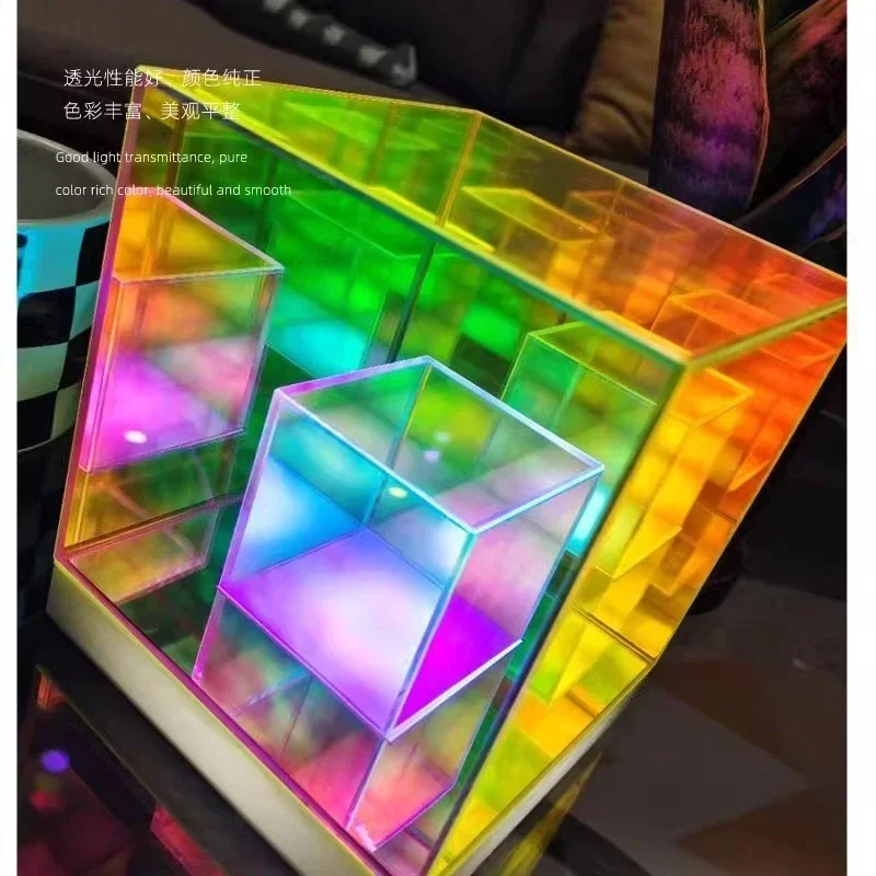 RGB 3D Acrylic Magic Cube Lamp Bedroom Creative Cube Desk Table Lamp Desktop Ambient Lights Charging Night Light Home Decoration