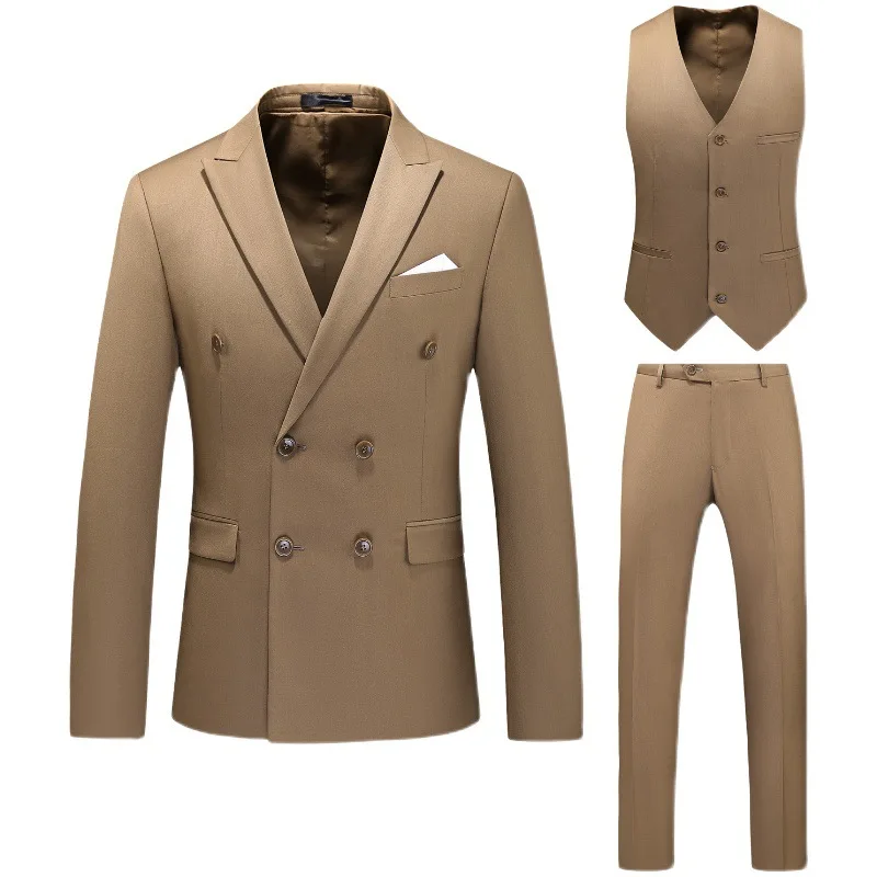 Men's three-piece suit (jacket, vest, pants) double-breasted business casual suit custom banquet dress in various colors