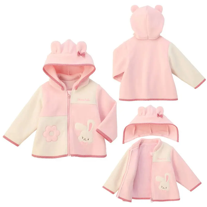 سترة بغطاء للرأس من الصوف الشتوي للفتيات مع تطريز زهور أرنب لطيف، ملابس خارجية دافئة ومريحة للفتيات الصغيرات في الخريف #1