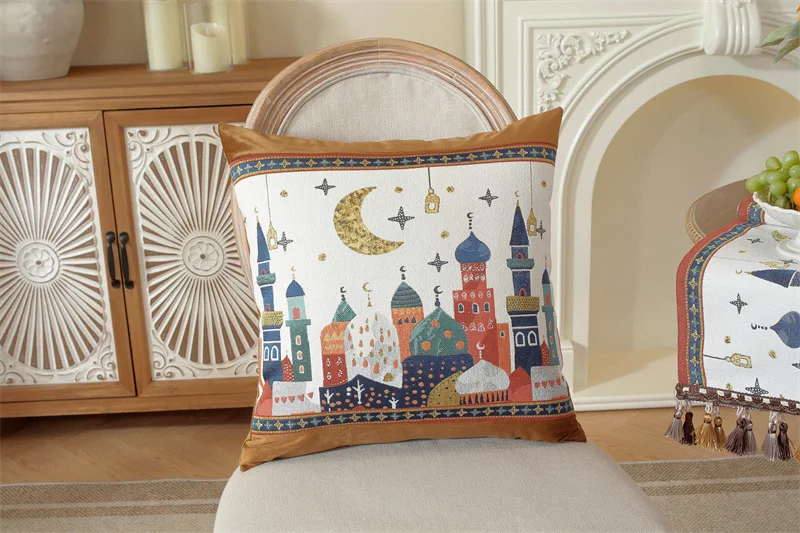 Gewebter Jacquard-Stern-Mond-Schloss-Kamel-Patchwork-Kissenbezug Cojines Wohnzimmer-Sofa-Dekoration Rückenlehnen-Kissenbezüge – Detail 6