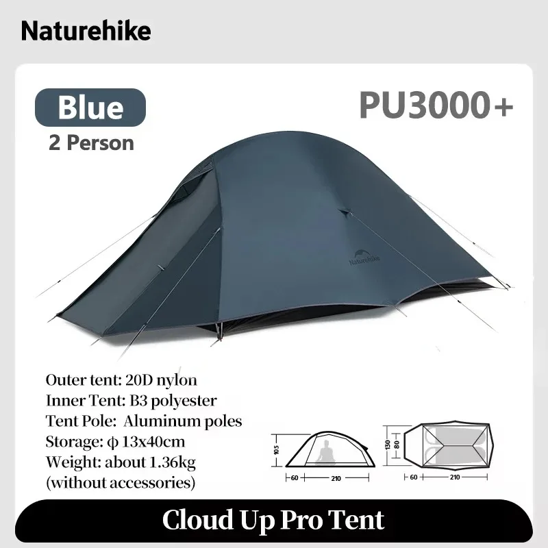 Carpa Naturehike Cloud Up Pro para 2 Personas, Carpa Ultraligera Impermeable para Campamento al Aire Libre, Senderismo y Excursionismo