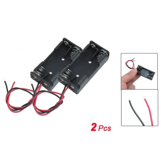 2 Pieces 2 Pin Black Plastic 2 x 1.5V AAA Battery Cell Case Holder