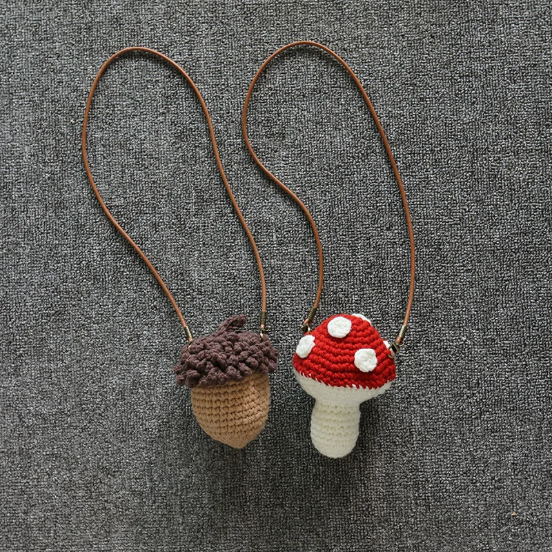 (Can Not Put Anything )Cute Little Girls Mushroom Knitted Handmade Woven Crossbody Bag Toddler Accessories Bag Christmas Gift