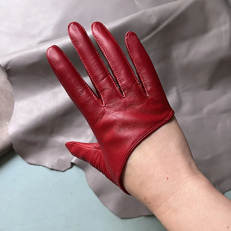 Sunscreen Gloves Women's Single Genuine Leather Half-palm Gloves Real Sheepskin Stage Show Driving gloves No Lining