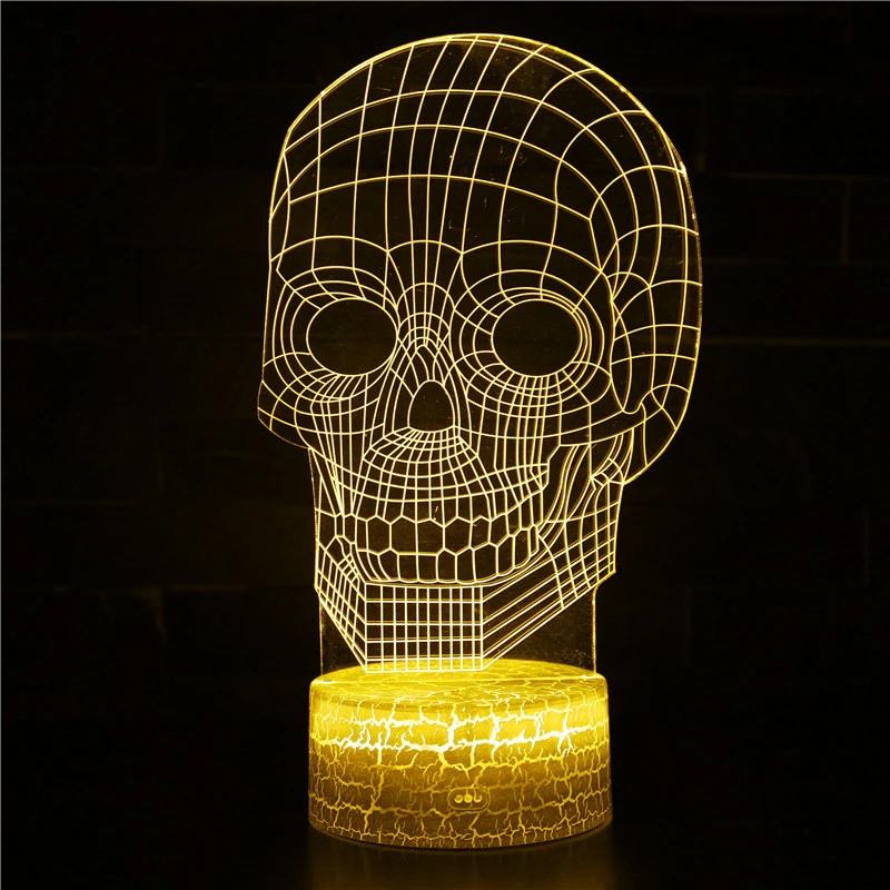 ไนท์นอะคริลิก3D ภาพลวงตาหลอดไฟ LED กะโหลกไฟกลางคืนสำหรับตกแต่งห้องนอน USB โคมไฟตั้งโต๊ะข้างเตียงของขวัญฮาโลวีนสำหรับเด็กผู้ชาย