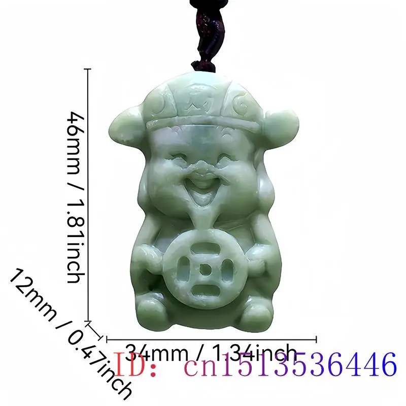 Green Natural Real Jade God of Wealth Pendant Necklace Fashion Amulet Luxury Gift Accessories Talismans Vintage