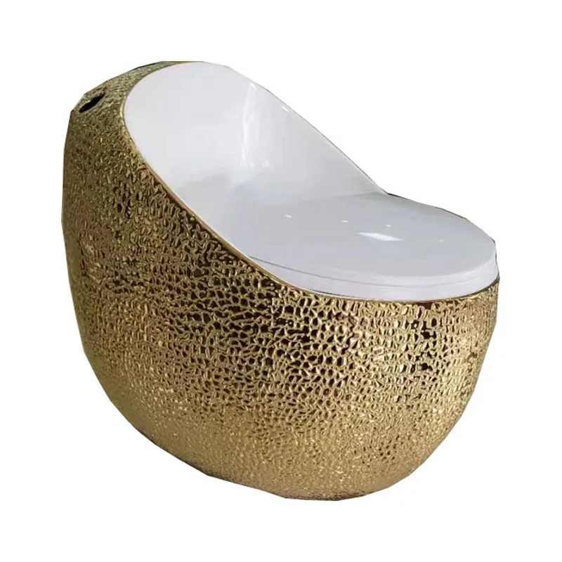 hot sale luxury style gold black color one pieces toile ceramic golden embossed commode modern bathroom egg shaped toilet