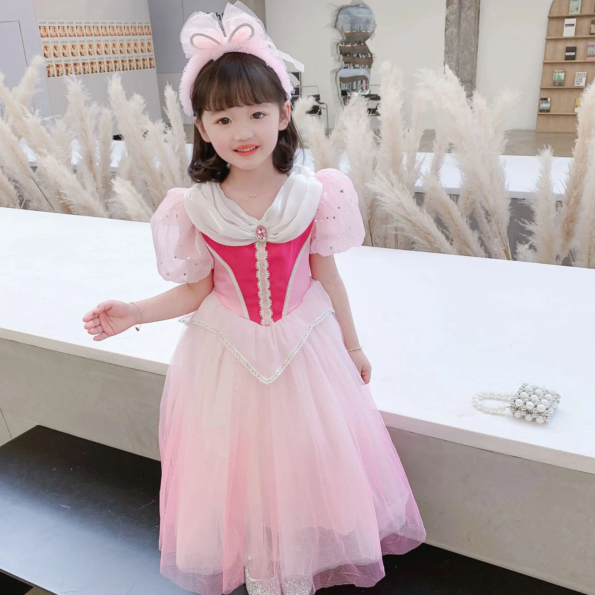 2024 Korean Spring/Summer New Princess Dress Girl Dress Blue Fluffy Yarn Dress Baby Girl Summer skirt