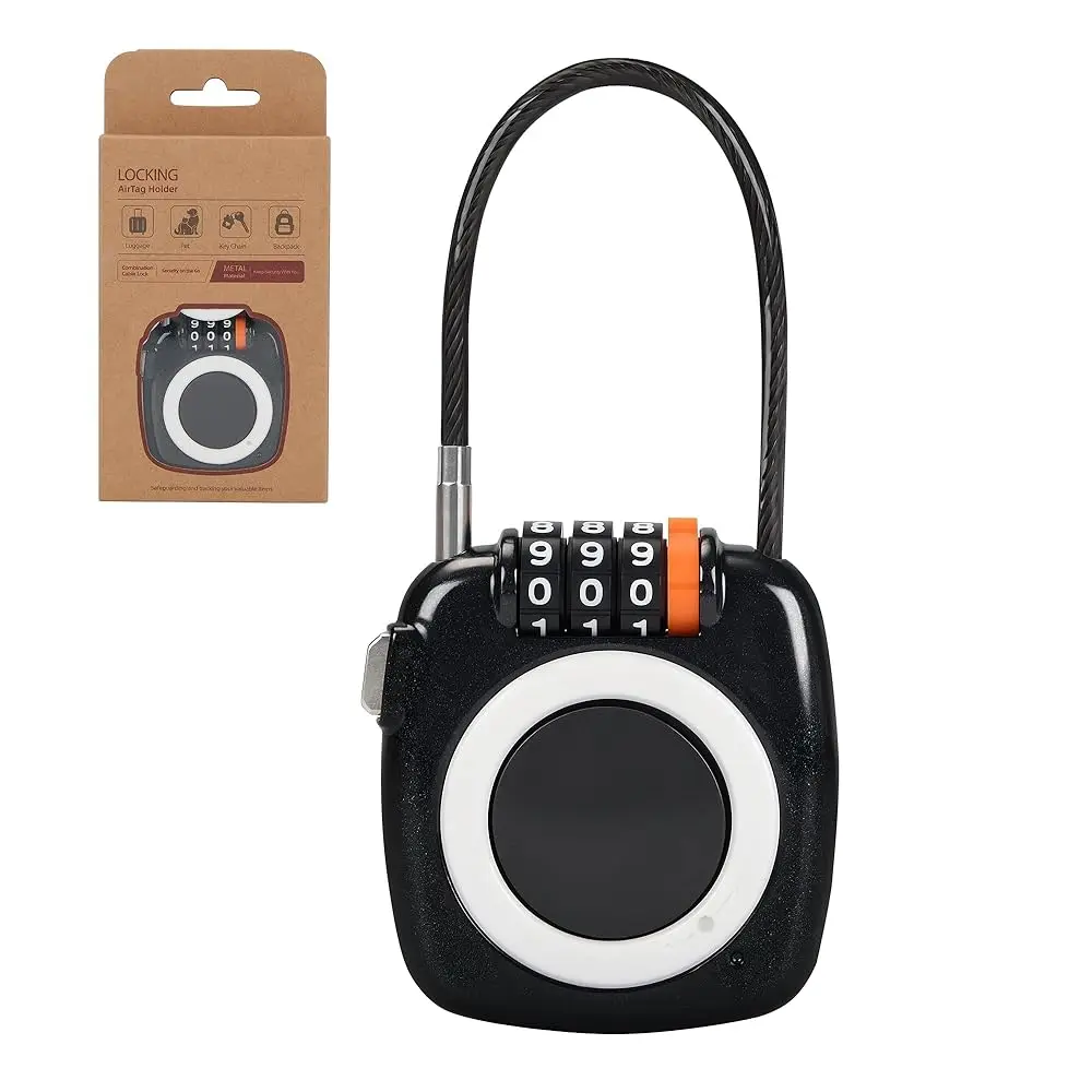 

3-Digit Combination Holder Lock Compatible with Apple AirTag, Steel Cable – Alloy Body Ultra Durable Secure Anti-Theft for Lu