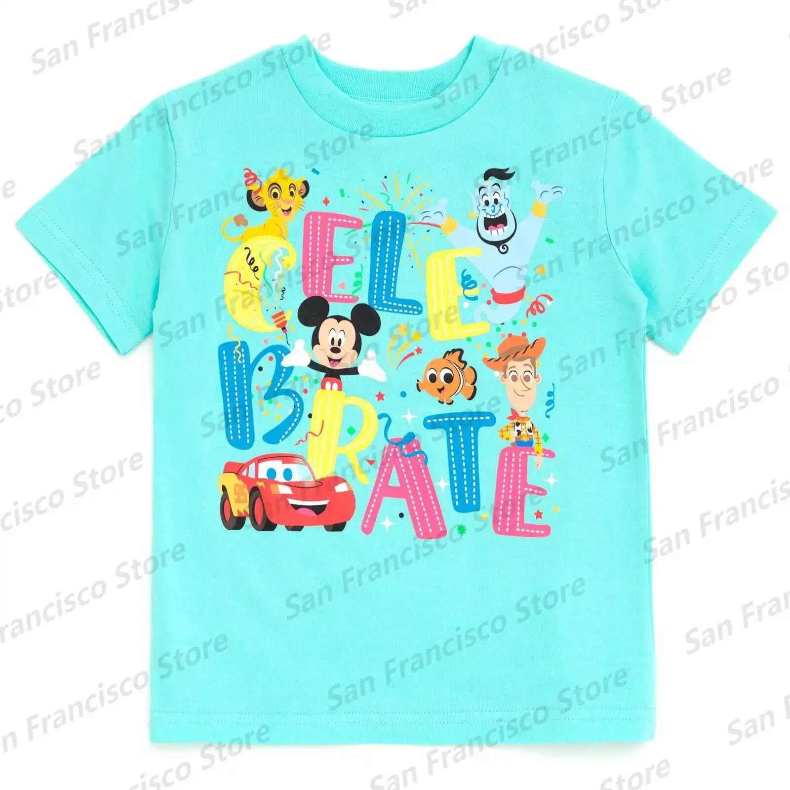 Summer New Boy&Girl Disney 100th Anniversary Mickey Sally Winnie the Pooh Printed Tee KID/Adult Casual Breathable Short Sleeve