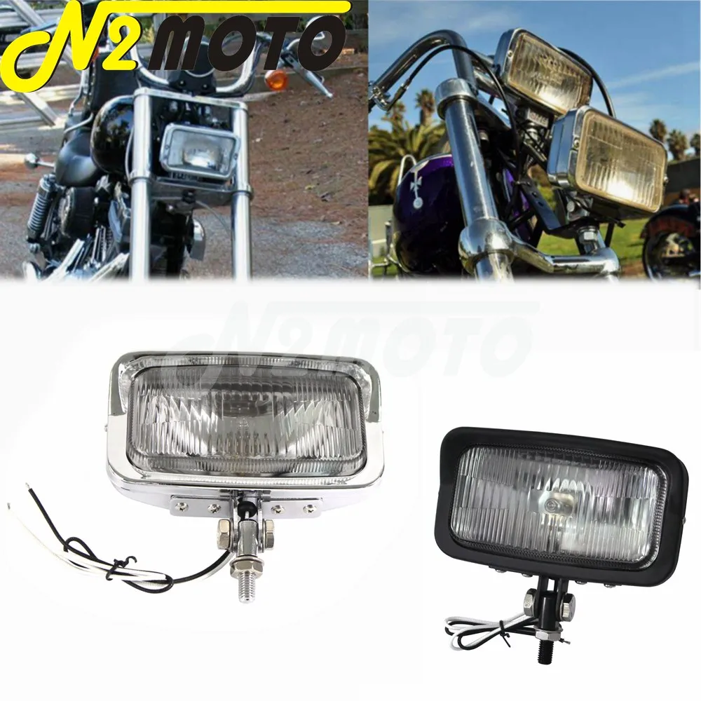 Universal Chrome Vintage Style Motorcycle Square Front Headlight Retro Head Lamp For Harley Cafe Racer Bobber Cruiser Custom 