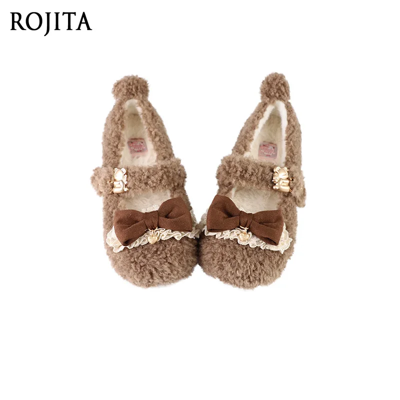 الخريف والشتاء فروي لطيف Bowknot حذاء فردي مع الدب الذيل الديكور لوليتا الشتاء الصوف لطيف حذا فردي للسيدات أحذية امرأة #1