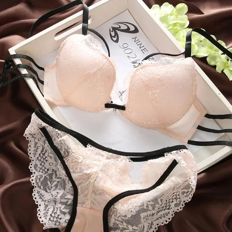 Японское белое кружевное нижнее белье с чашкой W, красивое нижнее белье для девочек, тонкое сексуальное собранное нижнее белье, комплект с бюстгальтером