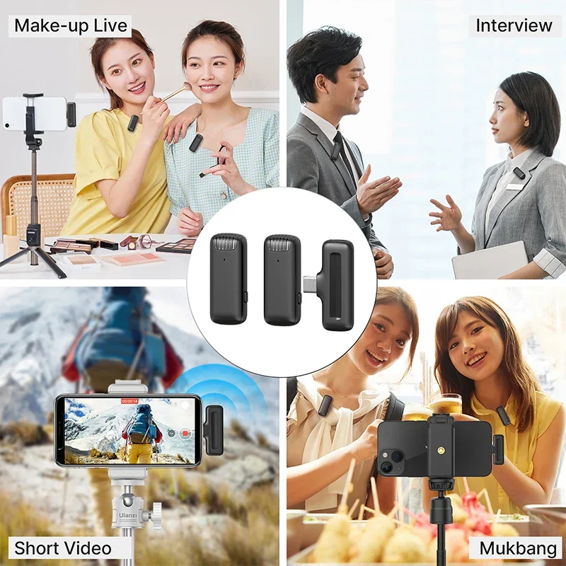 Ulanzi J12 무선 라 발리에 마이크 옷깃 마이크 20M 스마트 폰용 오디오 비디오 녹화 Andriod iPhone 16 DJI Action 5 800mAh