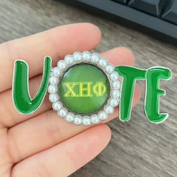 Chi Eta Phi Women's Pearl VOTE Green Brooch Jewelry