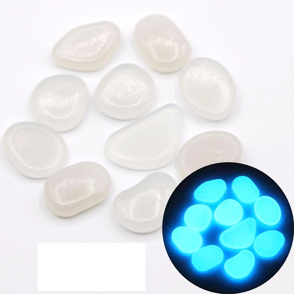 

100Pcs Luminous Glow in The Dark Pebble Stones Durable Resin Aquarium Gravel Fish Tank Garden Yard Decoration White