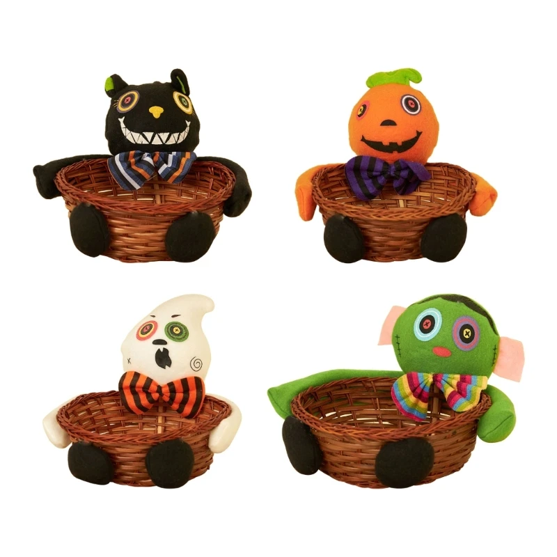 

Halloween Candy Basket Candy Bucket Hand Woven Storage Basket Candy Gift Bag Halloween Day Decor Gifts for Kids X3UC