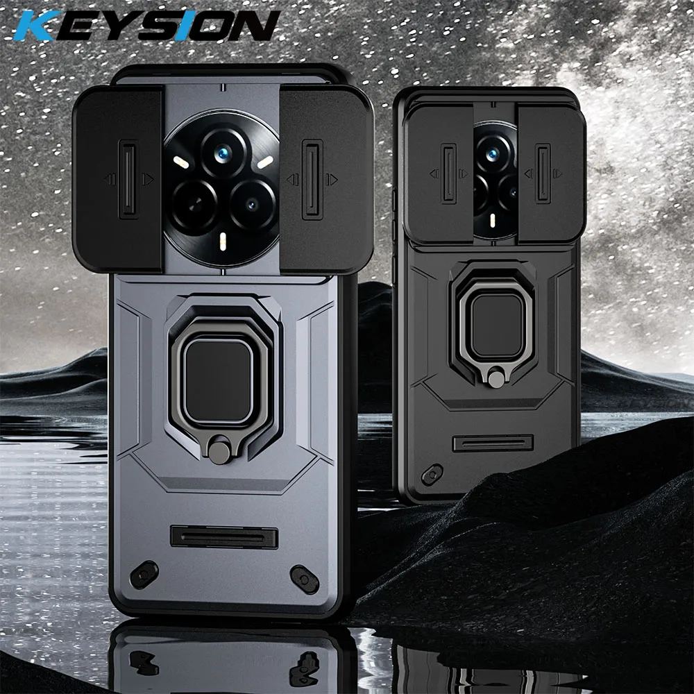 

KEYSION Shockproof Case for Realme 14 Pro+5G Slide Camera Protection Metal Ring Stand Phone Back Cover for OPPO Realme 14 Pro 5G