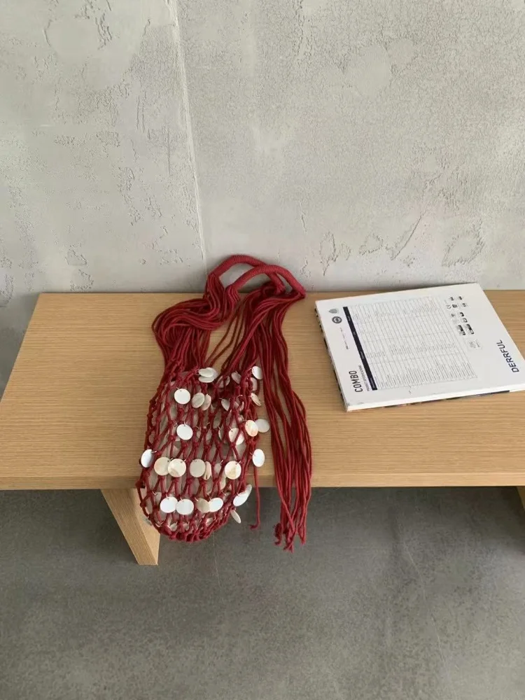 Богемная сумка ручной работы из ракушек для женщин, дизайн с кисточками, полая сумка на плечо, летние повседневные сумки для отдыха и путешествий, женские сумки подмышками