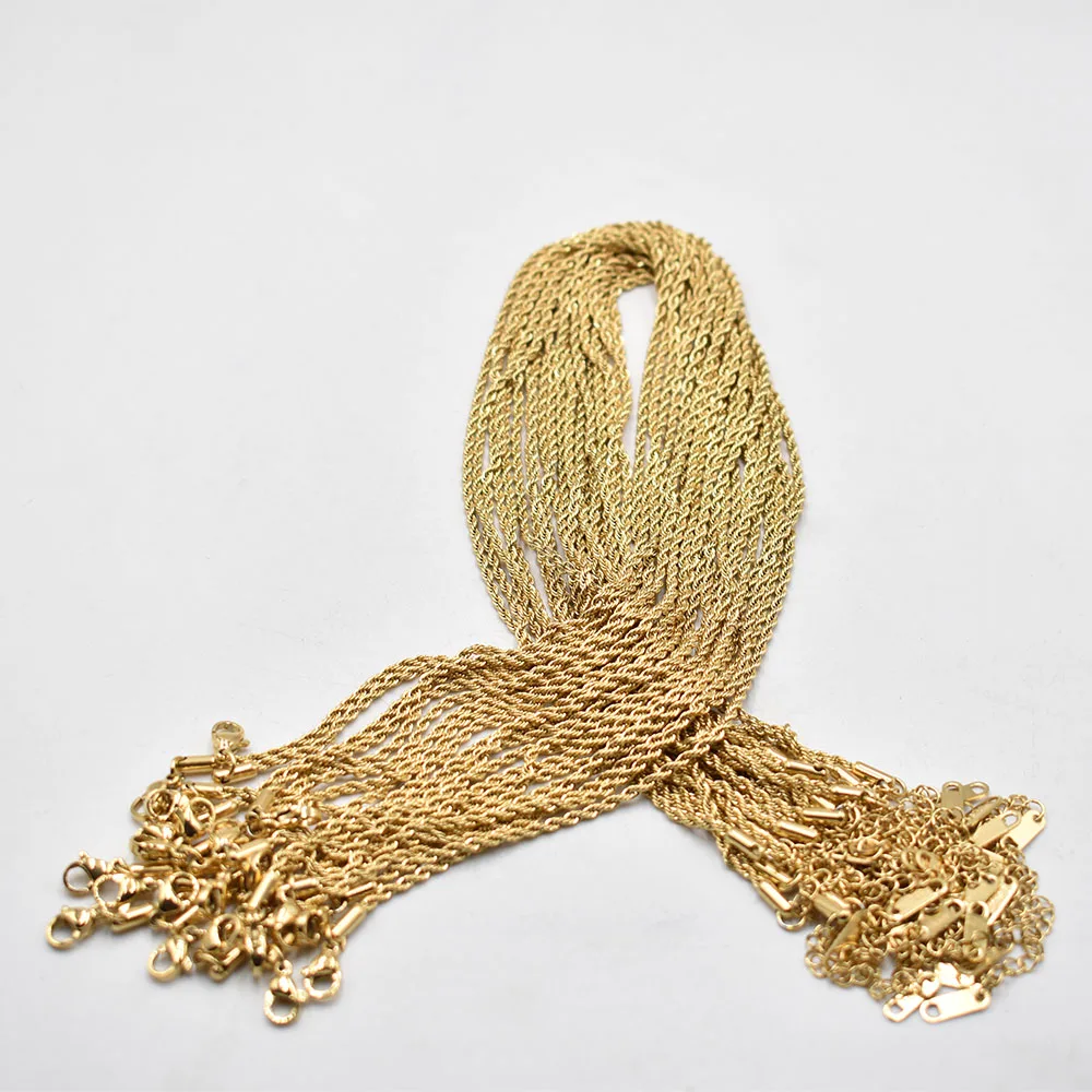 Wholesale 2mm gold colour Fashion stainless steel Chain Rope 40cm+5cm Chain Lobster Clasp DIY Jewelry Accessories 20pcs/lot