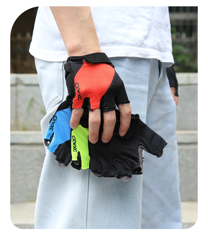CXWXC MTB Fahrrad-Radfahrhandschuhe mit halben Fingern, 6 mm dickes Handflächenpolster, stoßfest und rutschfest, Stretch-Gewebe, GEL-Fahrrad-Kurzhandschuhe – Detail 14