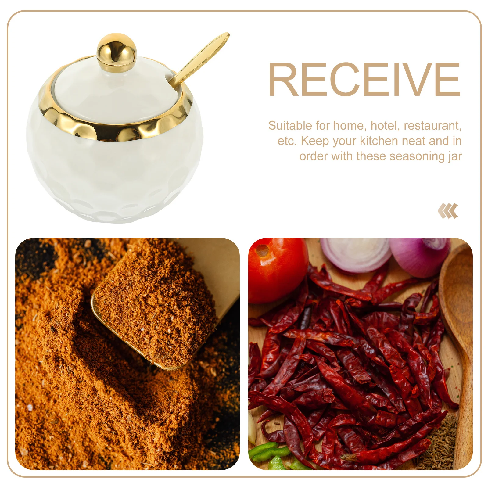 

1Set Ceramic Seasoning Storage Jar with Spoon Lid Small Condiment Holder Kitchen Container for Sugar Spices Salt