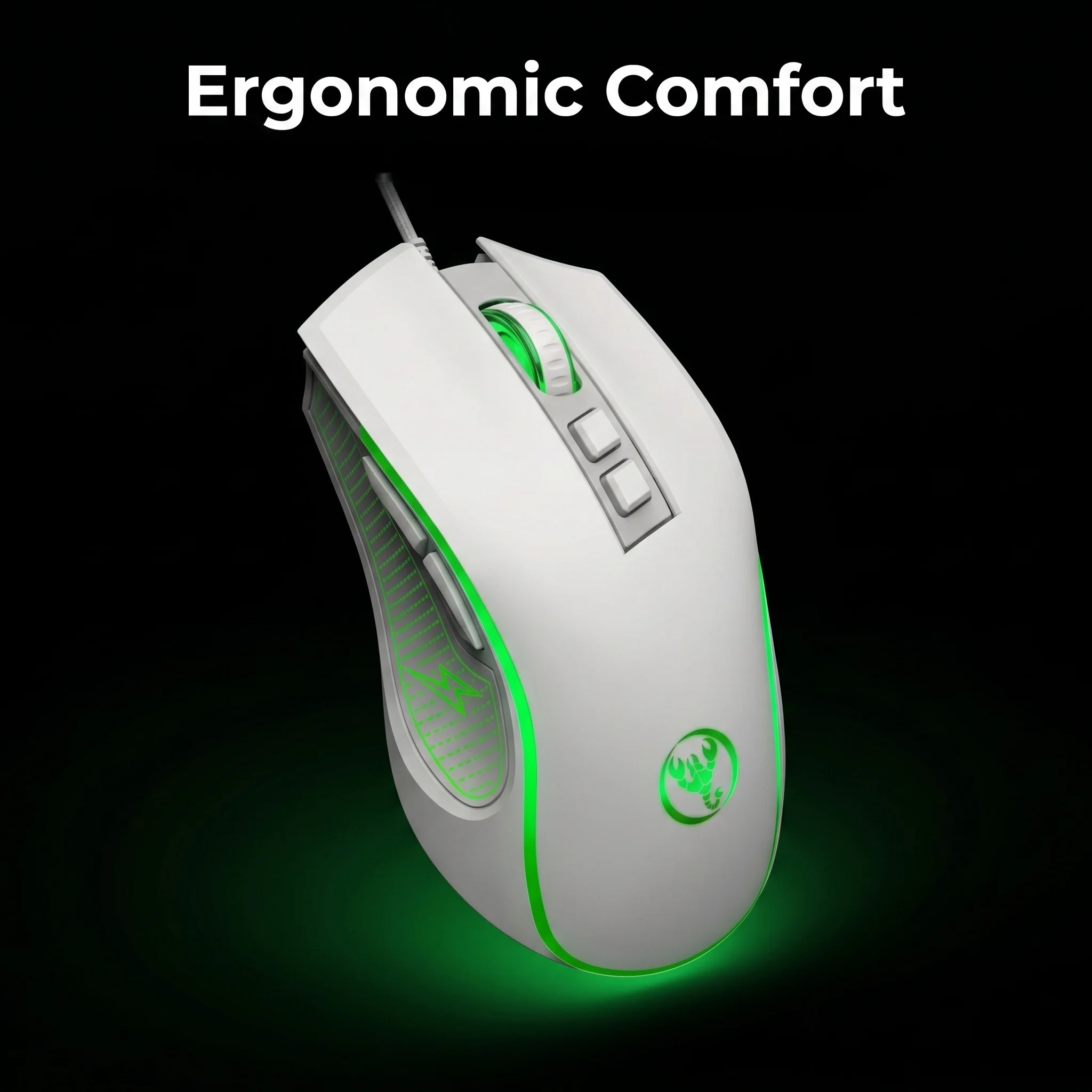3600CPI RGB Gaming Mouse 7-Color Breathing Lighting RGBW-like Effect Optical Tracking Honeycomb Plug & Play for PC Lapt