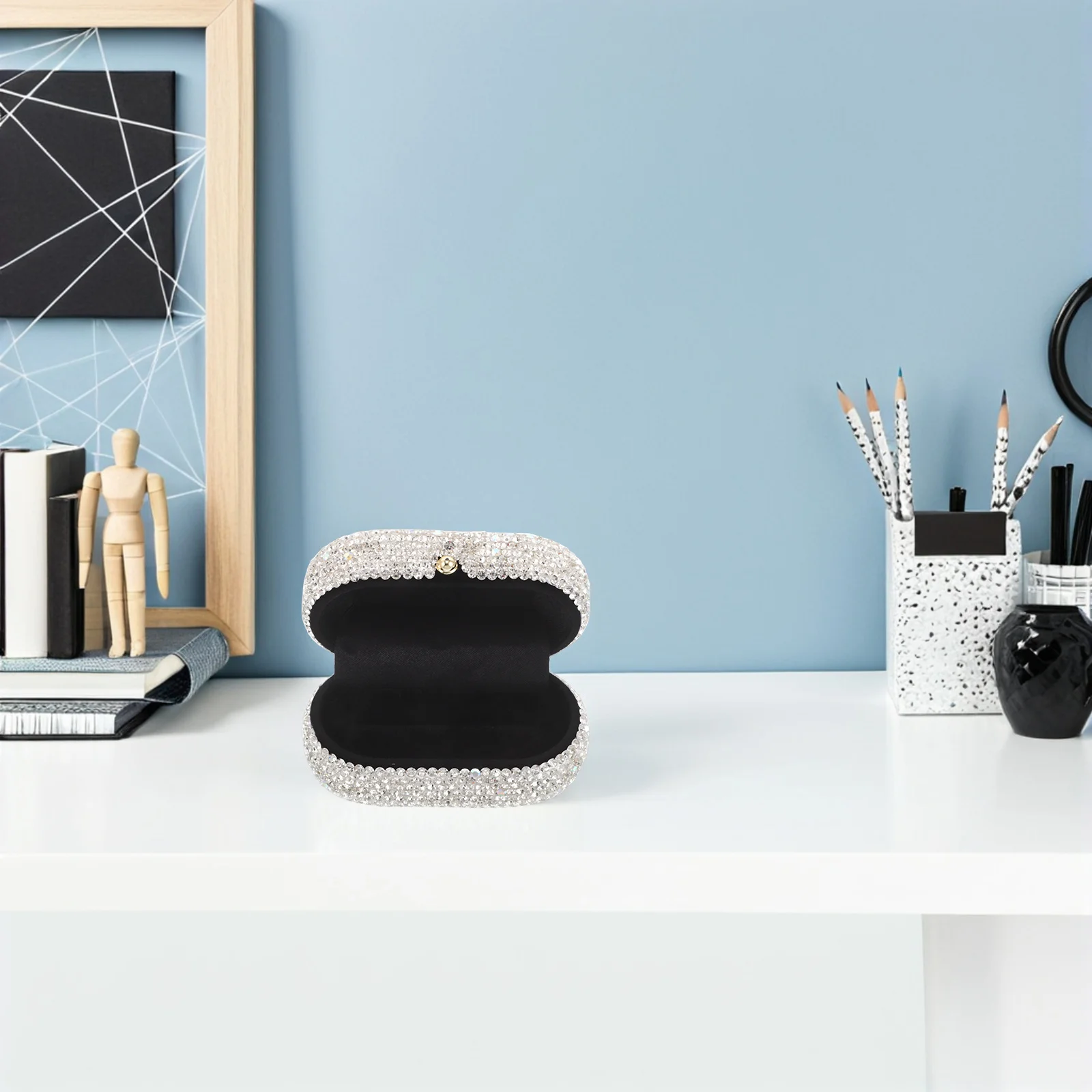 الفاخرة حجر الراين خاتم الخطوبة صندوق الوجه غطاء اقتراح حفل اكسسوارات الزفاف مجوهرات التخزين المنظم