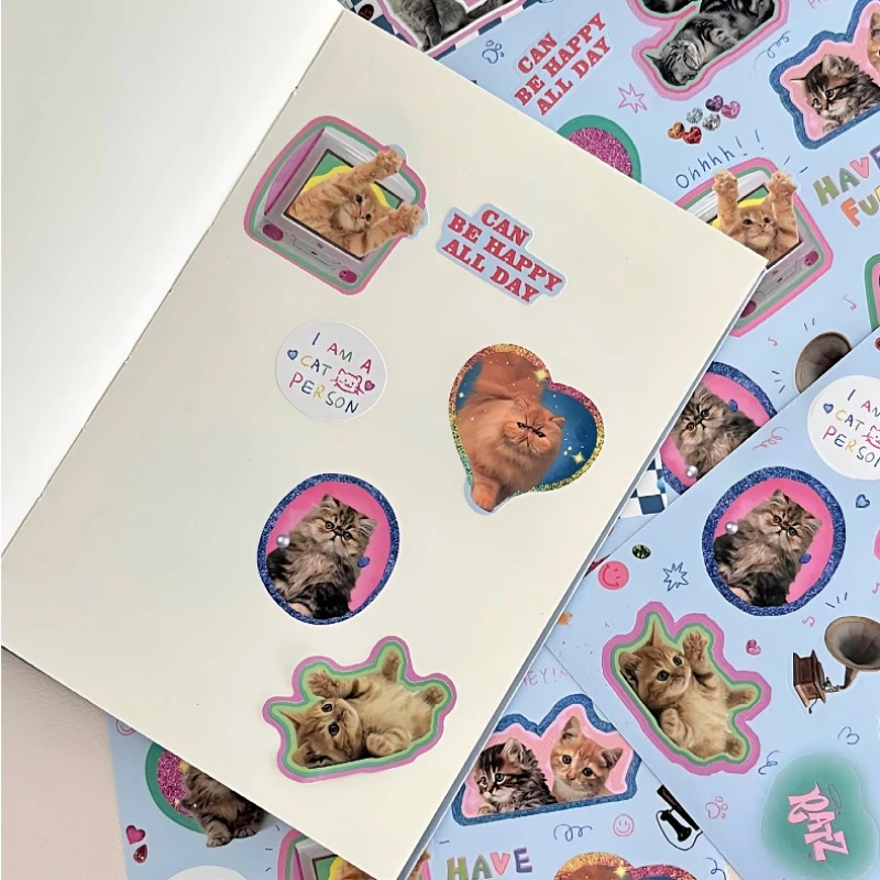 1pc Vintage American Animal Sticker Featuring a Cute Cartoon Cat And Bear,Perfect for Diary Scrapbooking,Decoration,Laptop Gifts