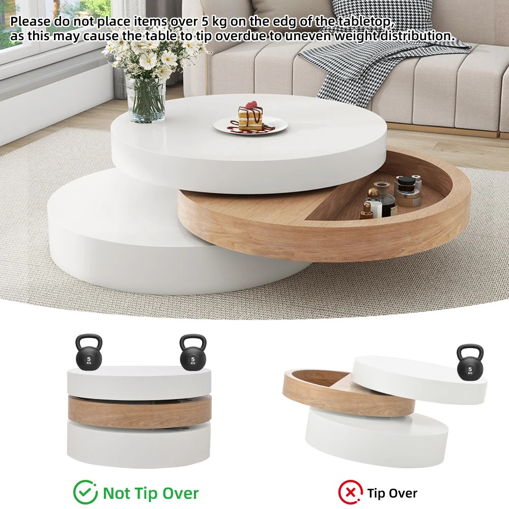 Moderner zylindrischer Couchtisch 360° ° Drehbare Wohnzimmermöbel mit einer Kapazität von 30 kg – Detail 7