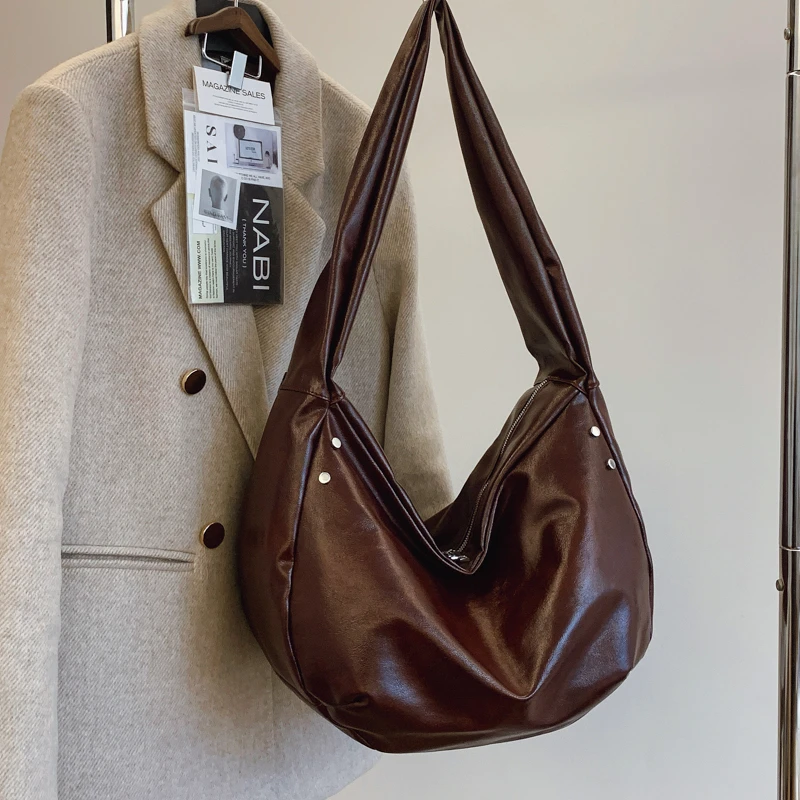 

Large Capacity PU Leather Shoulder Bags Women Solid Simple Lazy Style Hobo Bags New In 2024 Winter Big Packages Fashion Big Bags