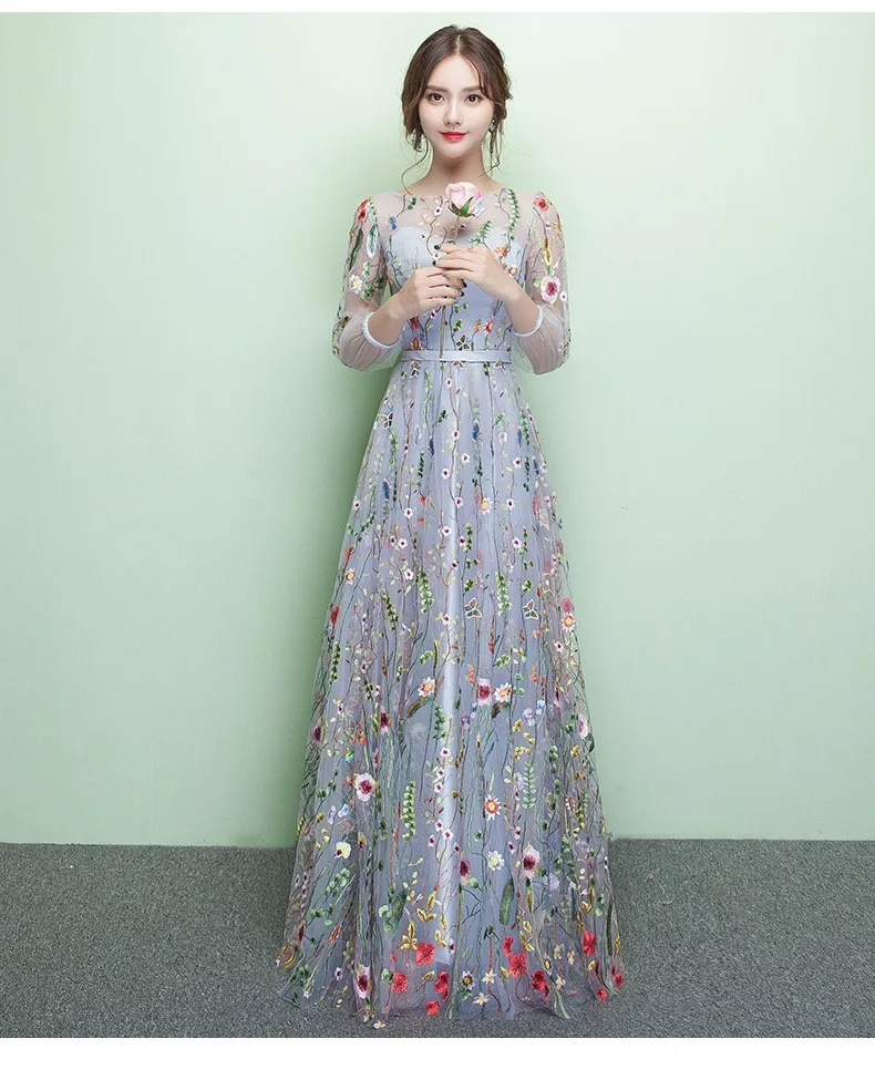 A8138 Belle ragazze donne vestono dolce memoria pavimento lunghezza abito da laurea maniche o-collo abiti da festa per abito da sposa