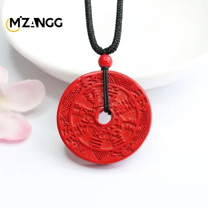 Genuine Cinnabar Pendant Mountain Ghost Spend Peace Buckle Necklace Chinese Carved Retro Exquisite Men's and Women's Jewelry