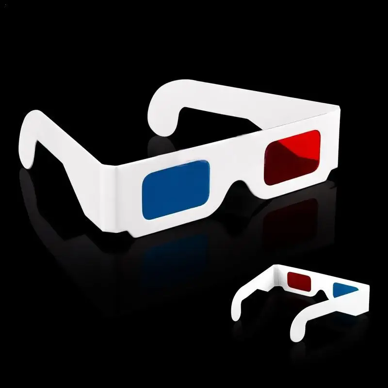 Gafas 3D de película roja, papel de visión azul, cartón de refracción anaglifo, estilo de juego Cian, accesorios blancos de teatro