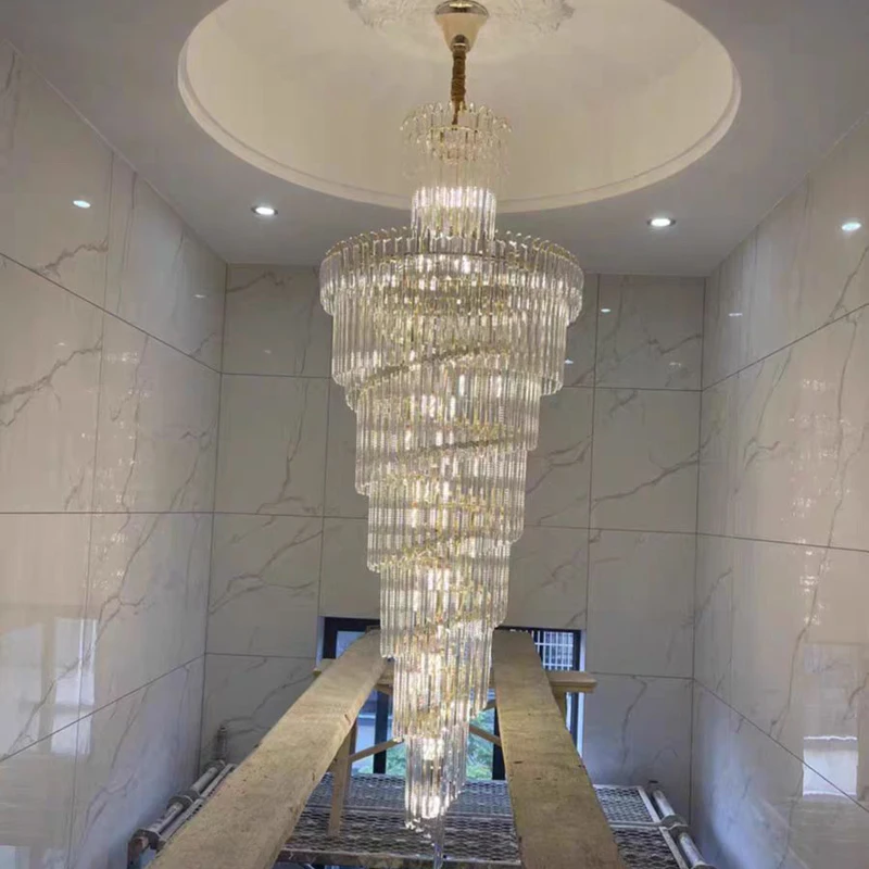 Long Staircase Crystal Chandelier Modern Loft Crystal Lamp Long Chandelier Simple Luxury Villa Living Room Large Chandeliers