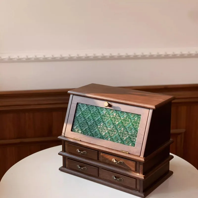 

Классическая многослойная шкатулка для драгоценностей большой емкости из орехового дерева, пыленепроницаемая шкатулка для хранения ювелирных изделий в стиле ретро
