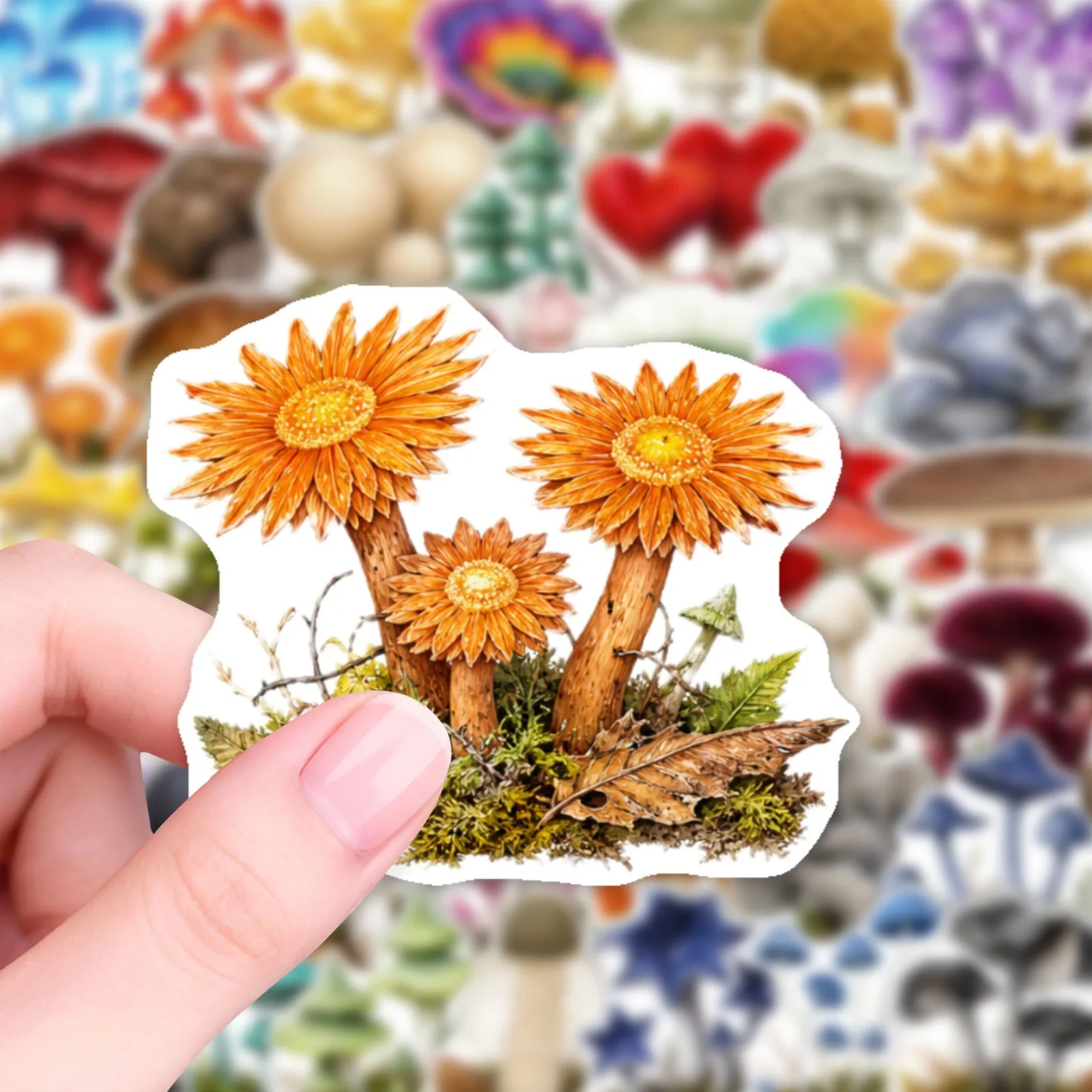 50 Pcs Vintage Colorful Mushroom Plant Stickers Nature Fungi Waterproof Vinyl Decals for Notebook Skateboard Fridge Laptop Gift
