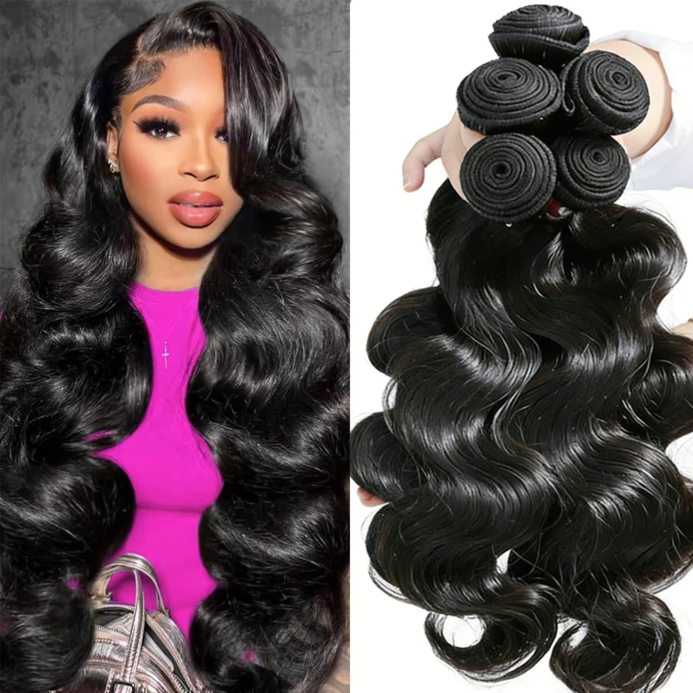 

Наборы натуральных волос Body Wave для чернокожих женщин, 100% человеческие волосы, необработанные, оригинальные, натуральные, 1/3/4 штуки.