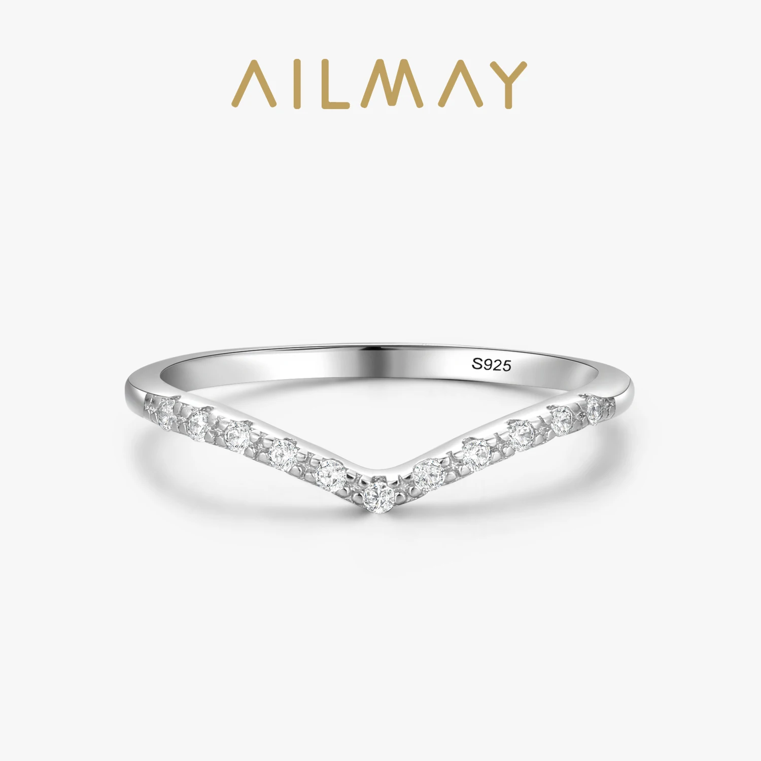 Ailmay anelli impilabili a forma di goccia d'acqua semplice CZ trasparente in argento Sterling 925 genuino per regalo di gioielli da donna