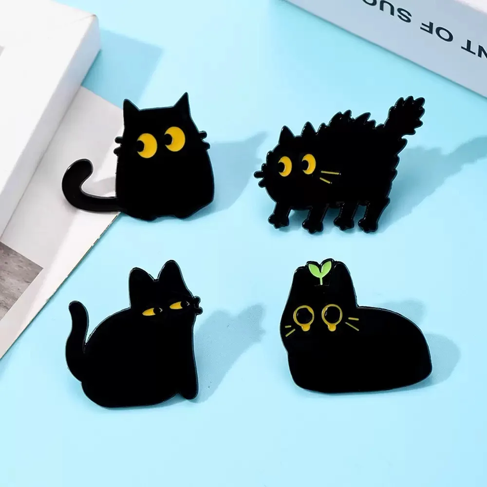 Heye série gato preto gatinho fofo roupas de animais, chapéu, mochila, estojo de lápis, acessórios, crachá, broche de pino presente conjunto de 4 peças