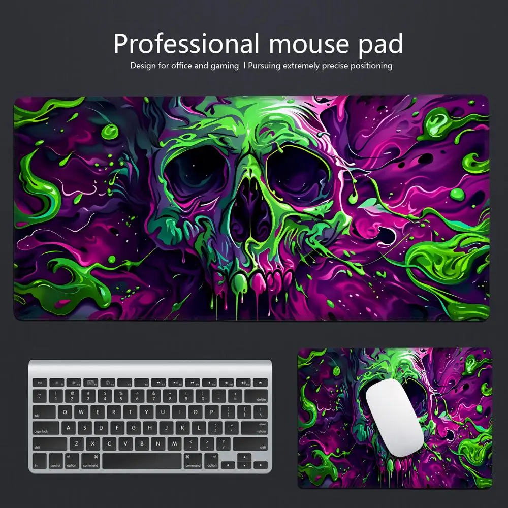 

HYBXAXC Green and Purple Skull Gaming Mouse Pad Large Mousepad Table Mat Anti-slip Keyboard Rug Laptop Desk Game Home Writing