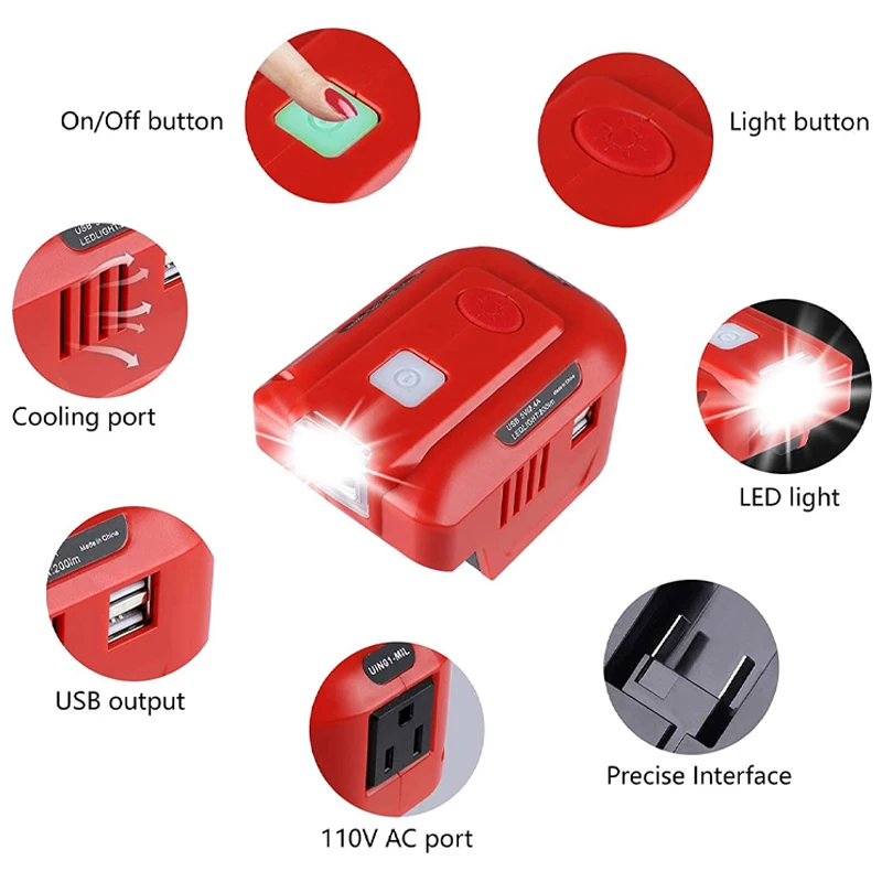 For Milwaukee Power Inverter 150W Portable Power Supply Inverter DC 20V to AC 110V~120V For Milwaukee M&18 18V Li-ion Battery