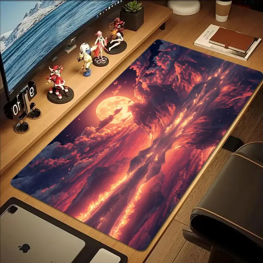 

Коврик для мыши с аниме-пейзажем, большой коврик для компьютерной офисной игры, настольные коврики XXL, резиновые противоскользящие коврики для игровой клавиатуры, длинные настольные коврики