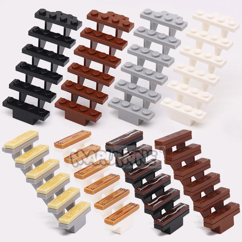 Marumine 10PC Staircase MOC Bricks 7x4x6 House Stairs Straight Open 30134 Steps Ladder Modular My City Building Block Particles