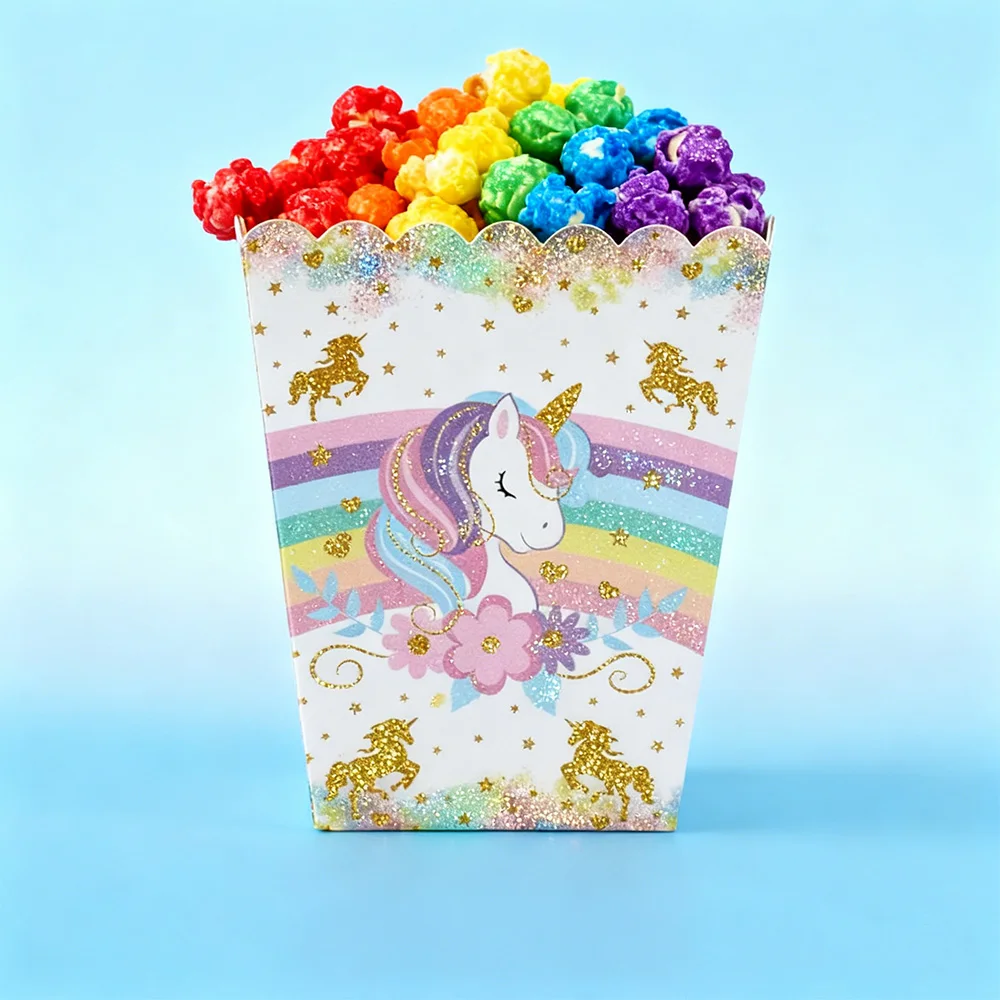 10 Stück Einhorn-Popcornboxen, Einhorn-Keksdosen, Süßigkeitenboxen, Baby-Shower- und Kindergeburtstags-Partyartikel, Einhorn-Geburtstagsdeko – Detail 3