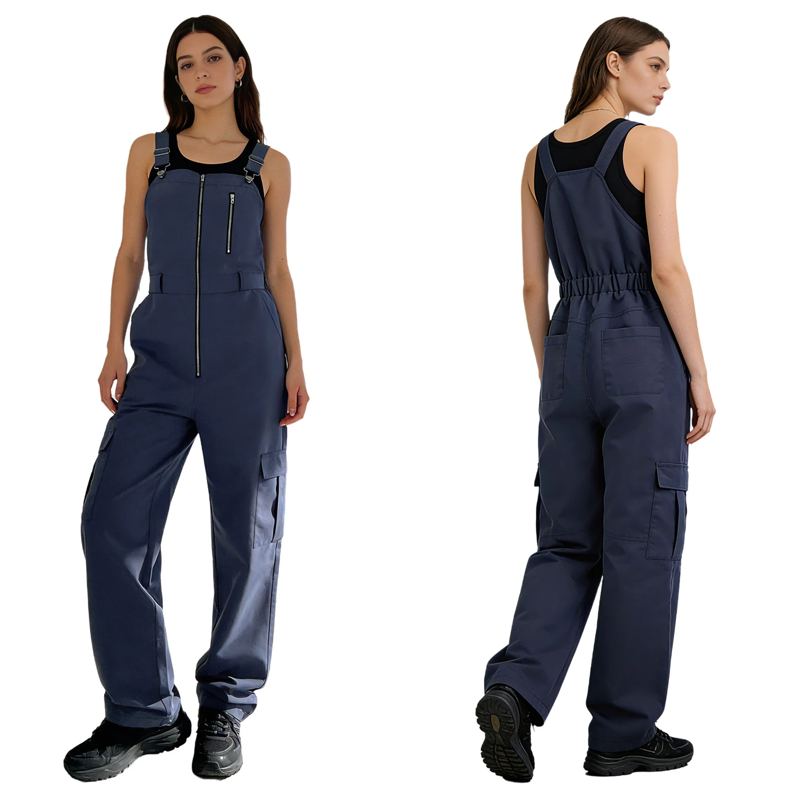 

Женский модный повседневный комбинезон с регулируемыми бретелями, молнией, широкими штанинами, карго-комбинезон, летний, для повседневной носки, уличный стиль