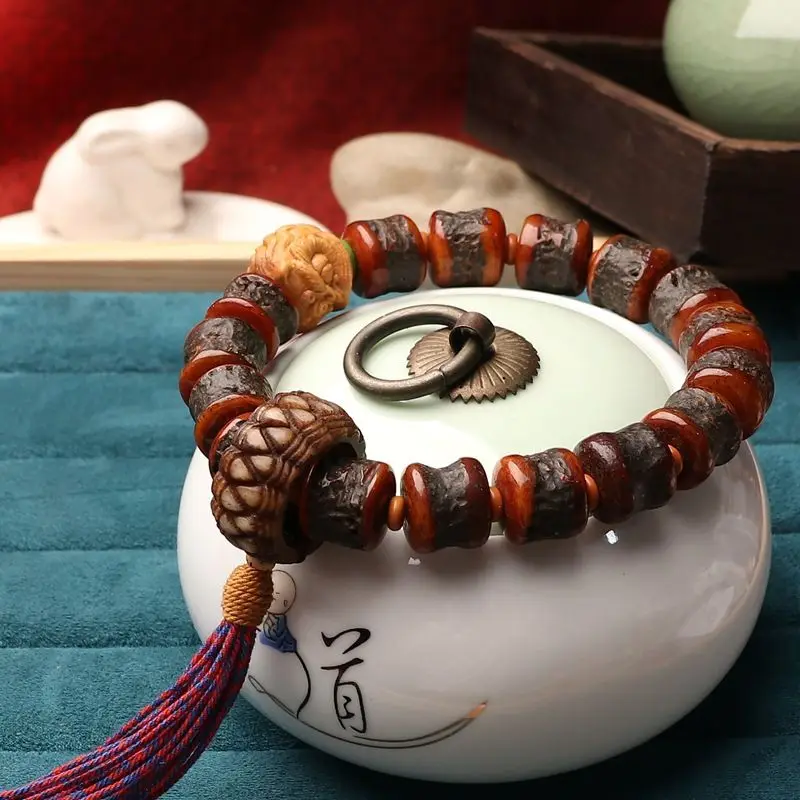 Vintage Tibetan Style Yak Bone Gaba La Single Loop Wenzuan Handcrafted Buddhist Handheld Prayer Bracelet Wristband for Men Women