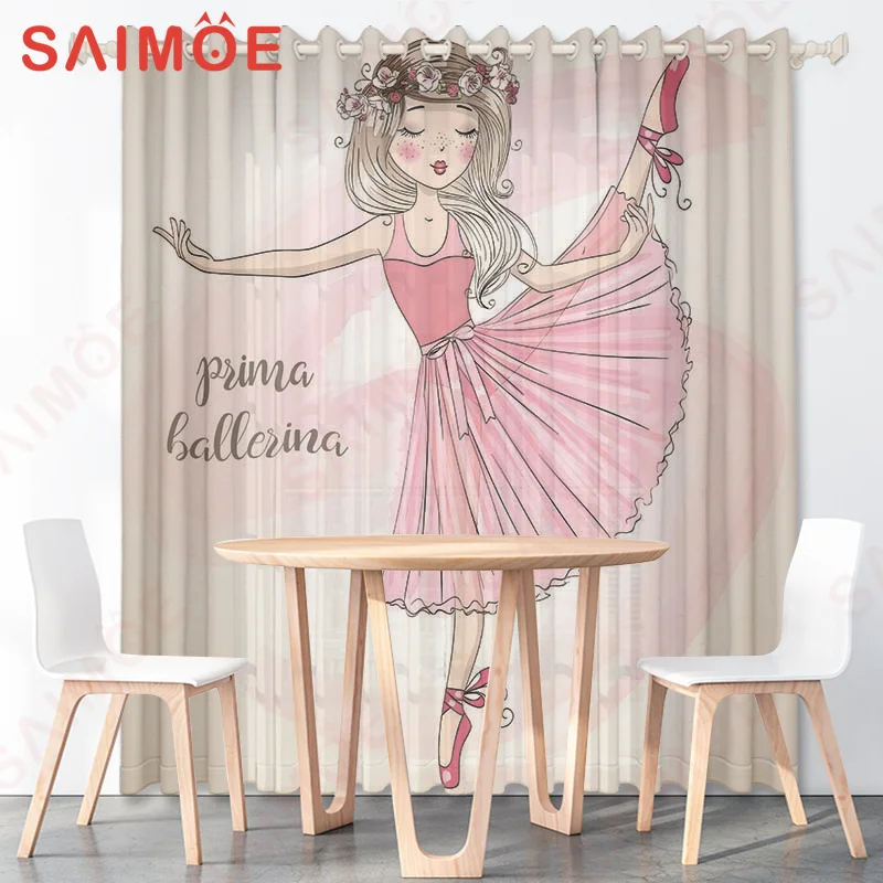 Romantic Literary Girls Ballet Dance Curtains Figure Solid Colors Background Thin Polyester Fabric Office Decorations Customized