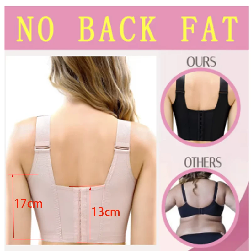 Dimmkof Plus Size Deep Cup Front Buckle Closure Bras Women's Hide Back Fat Full Coverage Underwears Wireless Thin Pad Shapewears