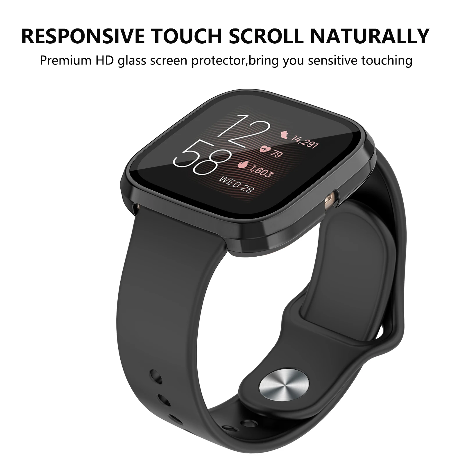 Tempered Glass Case For Fitbit Versa 3/Sense Full Cover HD 9H Glass Screen Protector Shell For Fitbit Versa 3/Sense Case